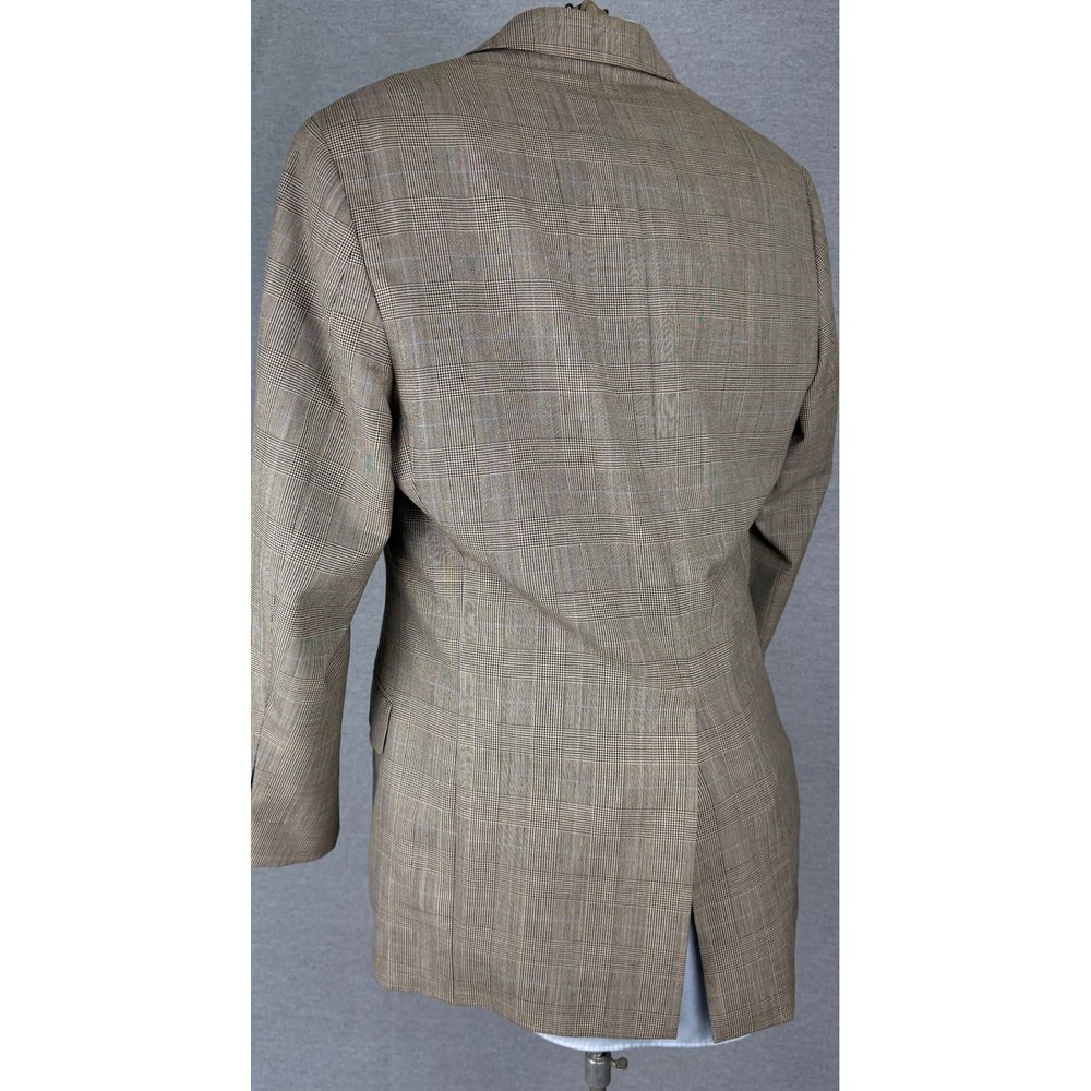 Vintage Brooks Brothers Mens 40R Wool Glen Plaid Blazer Sport Coat Tan Blue - Picture 3 of 11